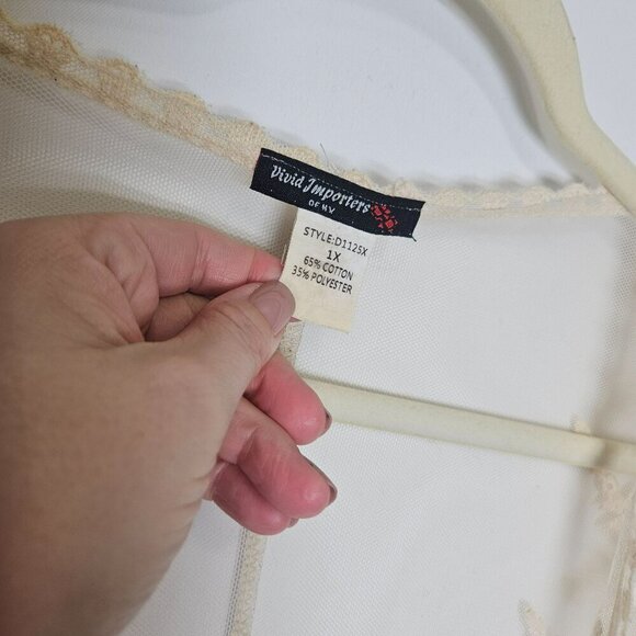 Vivid Importers Cream Lace‎ Crochet Long Duster Kimono Open Front Cardigan 1X - Picture 3 of 9